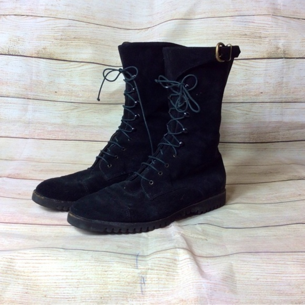 Vintage Salvatore Ferragamo black leather lace up boots Sz 6.5 2A narrow
